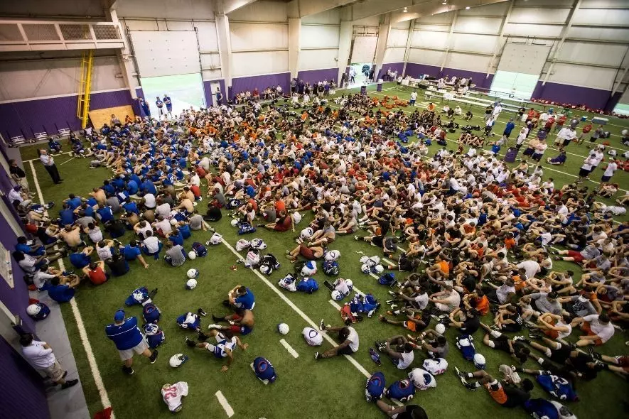 crowded football camp
